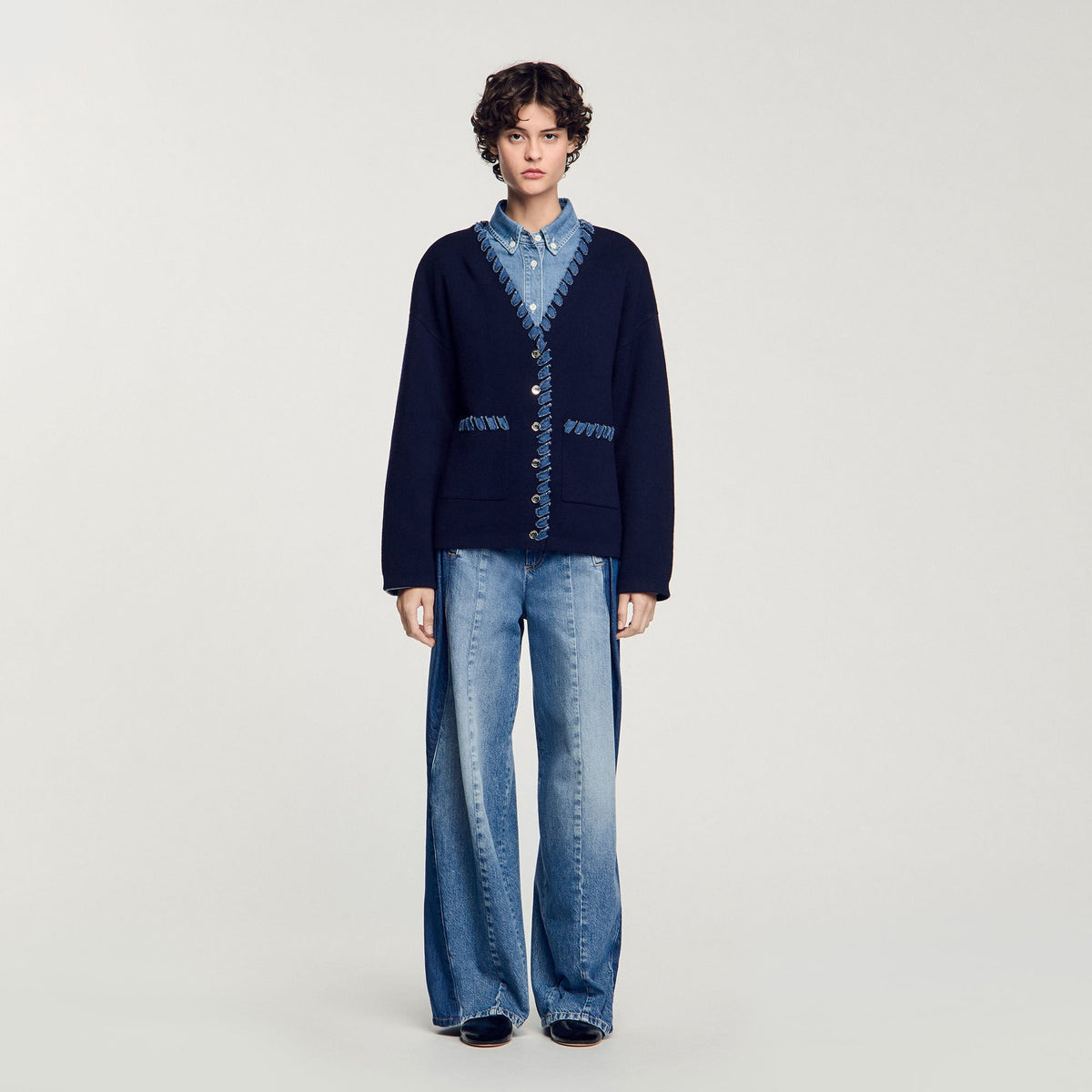 Sandro Cardigan with denim details