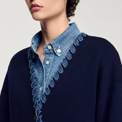 Sandro Cardigan with denim details