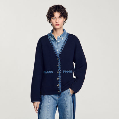 Sandro Cardigan with denim details