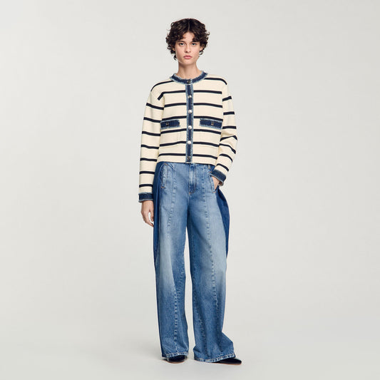 Sandro Striped cardigan with denim details