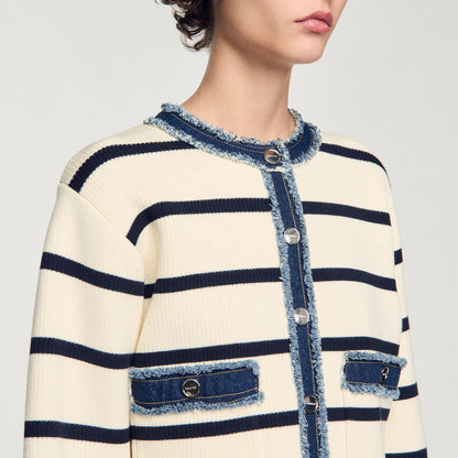Sandro Striped cardigan with denim details