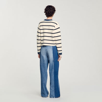 Sandro Striped cardigan with denim details