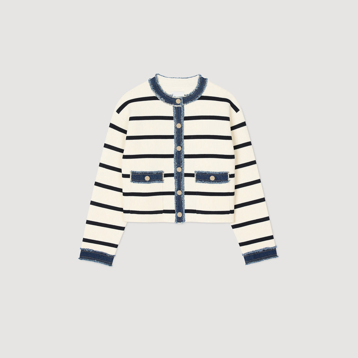 Sandro Striped cardigan with denim details