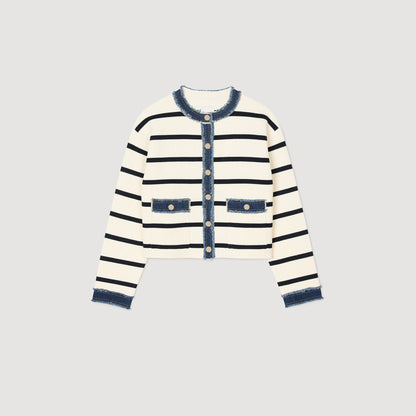 Sandro Striped cardigan with denim details