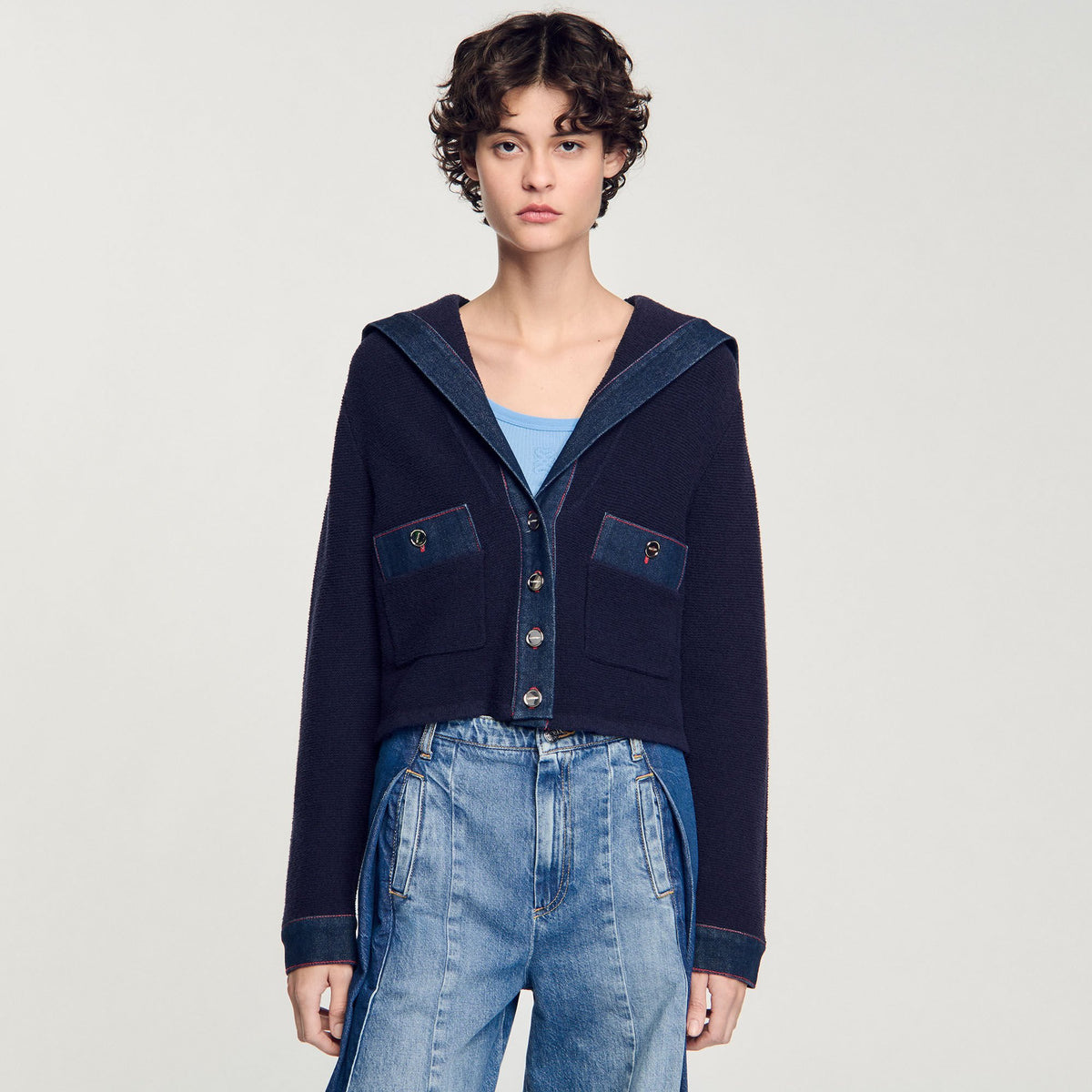 Sandro Cardigan with denim details