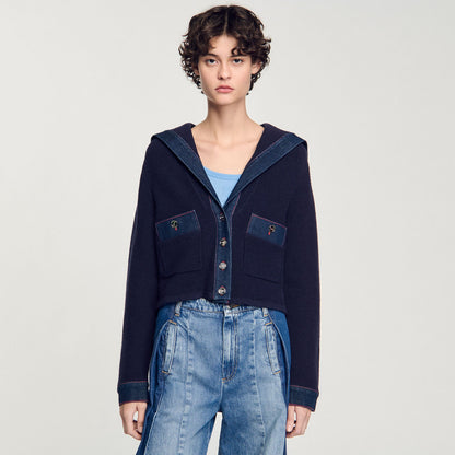Sandro Cardigan with denim details