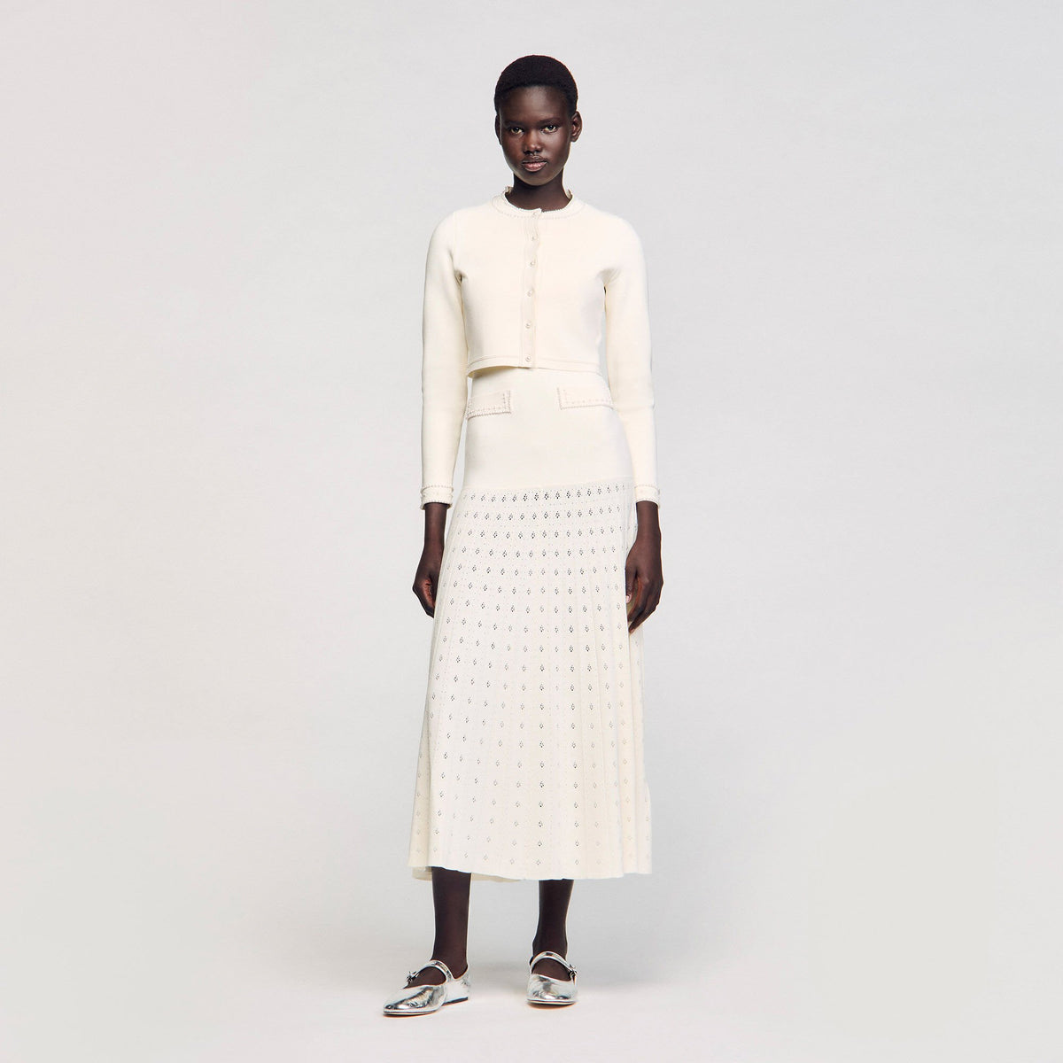 Sandro Cropped cardigan with pearl buttons