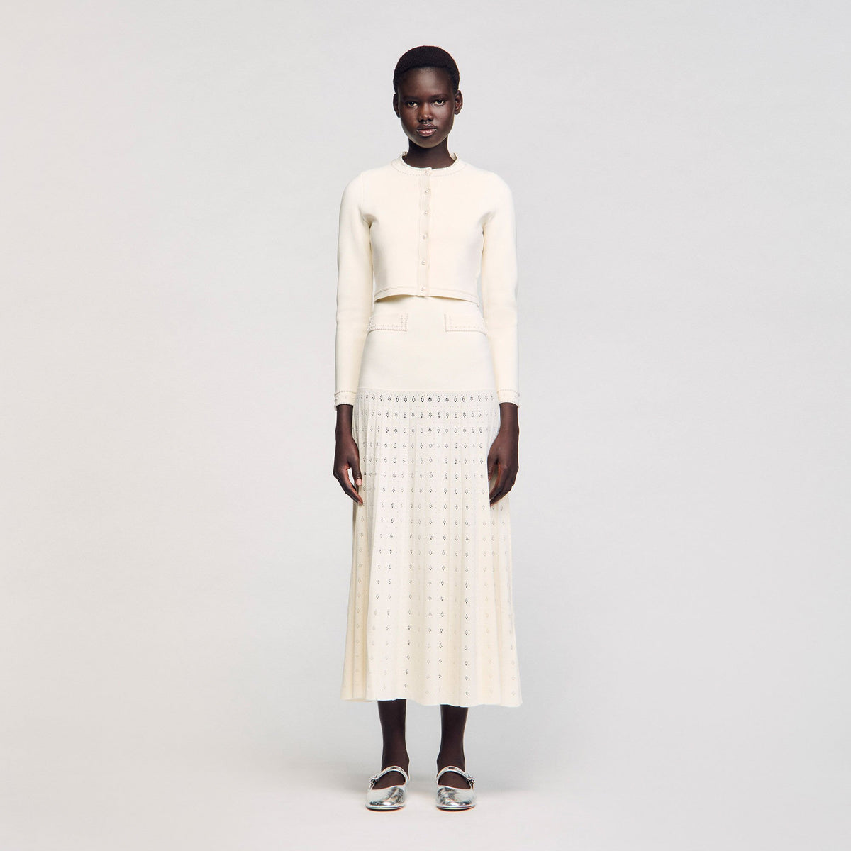 Sandro Cropped cardigan with pearl buttons