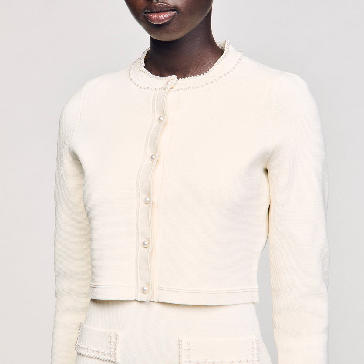 Sandro Cropped cardigan with pearl buttons