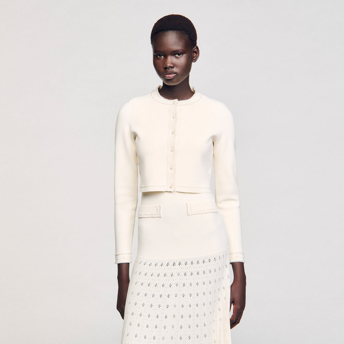 Sandro Cropped cardigan with pearl buttons
