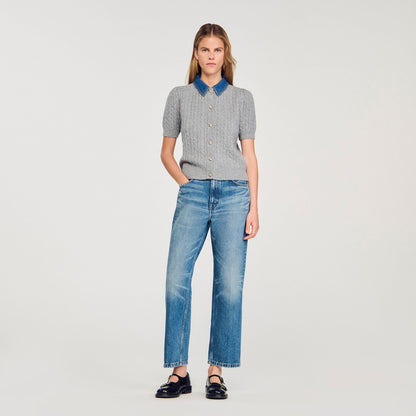 Sandro Cardigan with denim collar