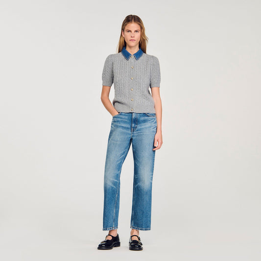 Sandro Cardigan with denim collar