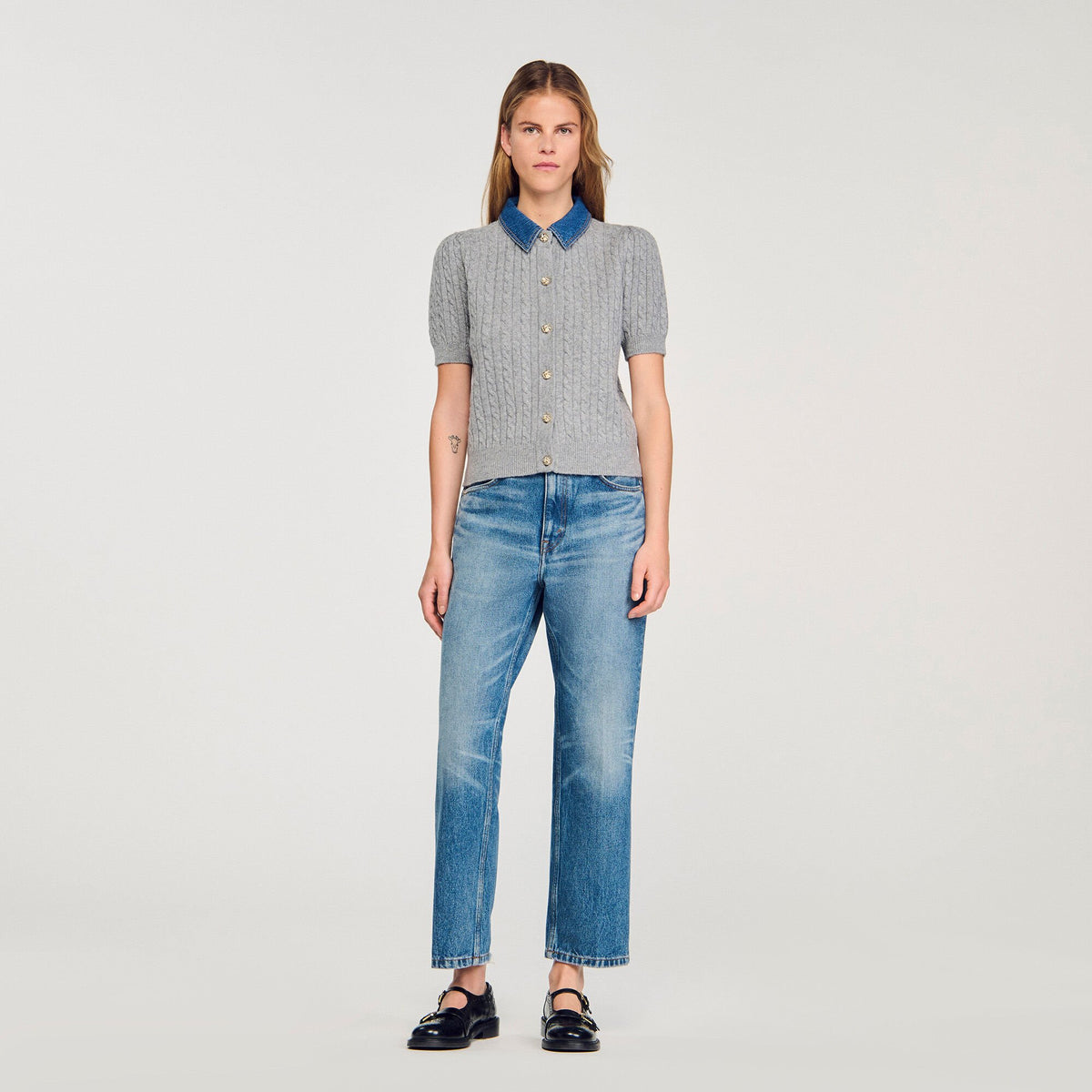 Sandro Cardigan with denim collar