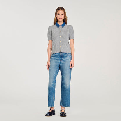 Sandro Cardigan with denim collar