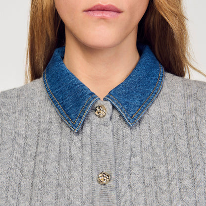 Sandro Cardigan with denim collar