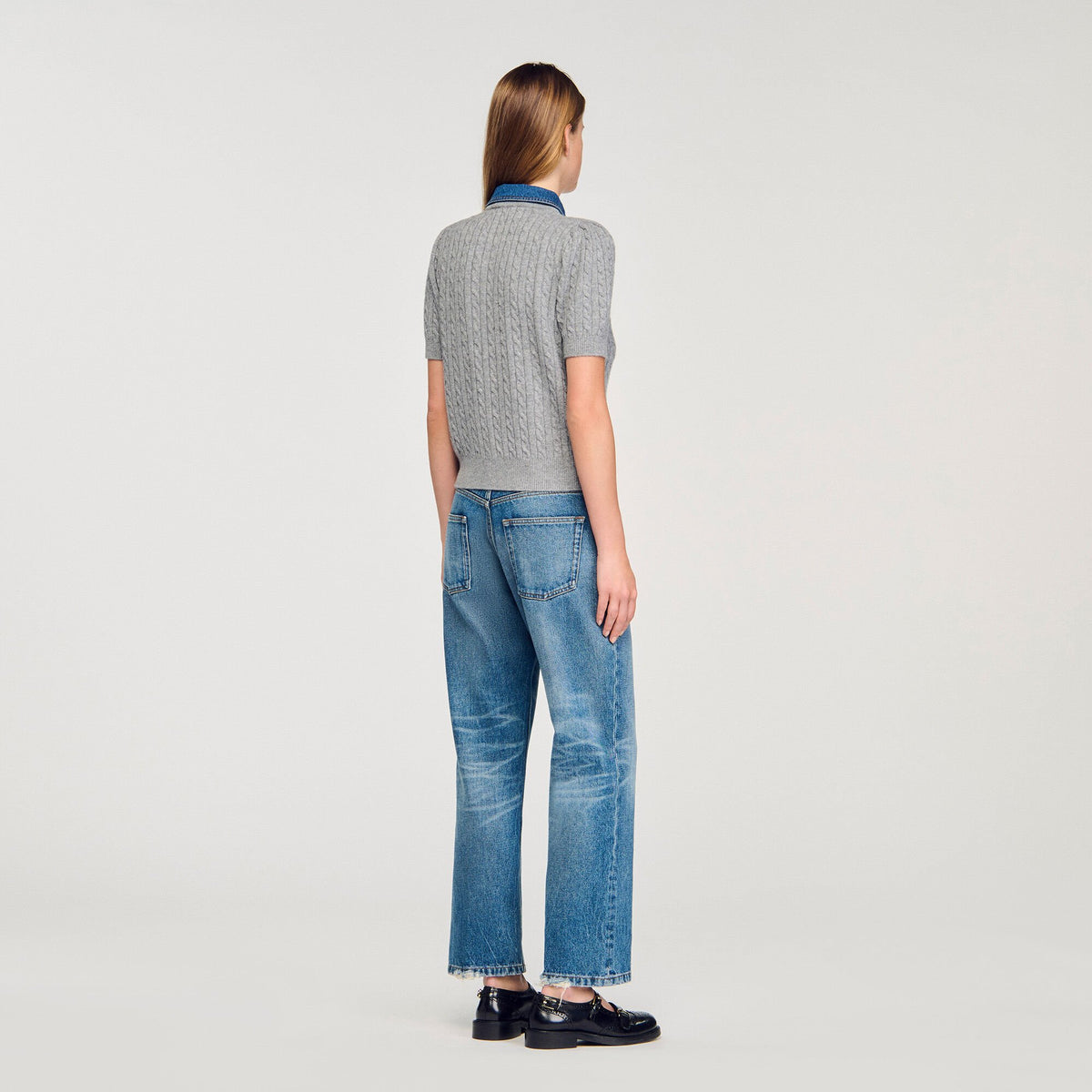 Sandro Cardigan with denim collar