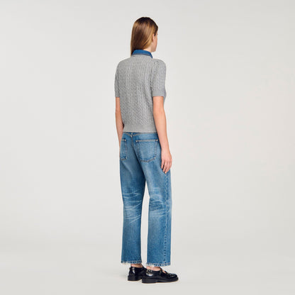 Sandro Cardigan with denim collar