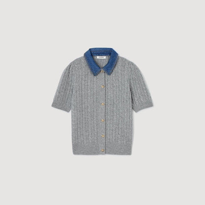 Sandro Cardigan with denim collar