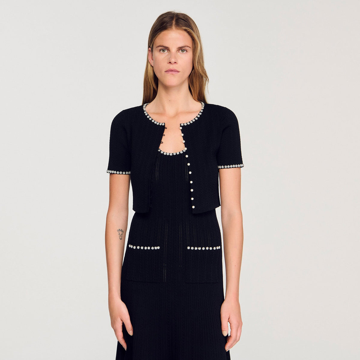 Sandro Cropped beaded cardigan