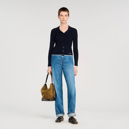 Sandro Cropped polo collar cardigan