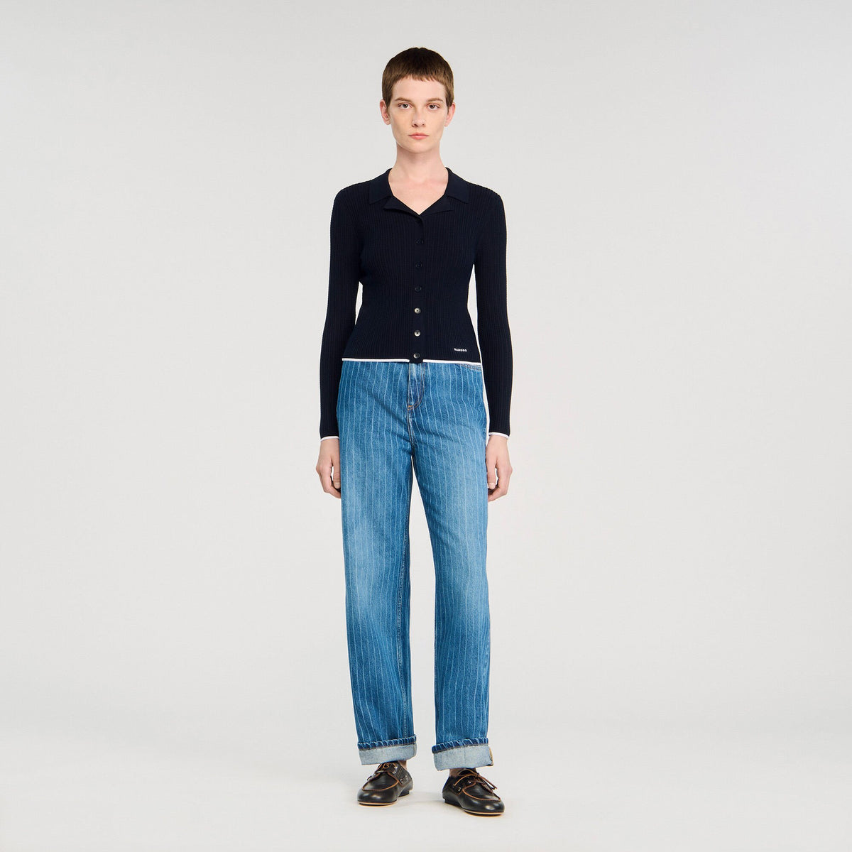 Sandro Cropped polo collar cardigan