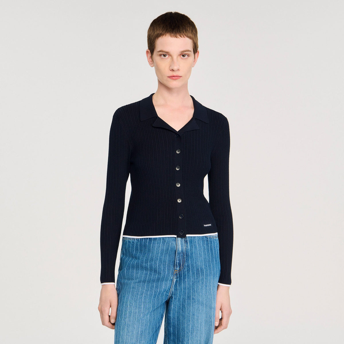 Sandro Cropped polo collar cardigan