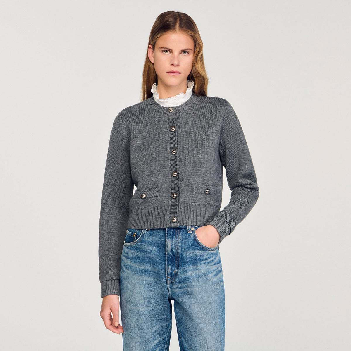Sandro Cardigan with detachable ruffle collar