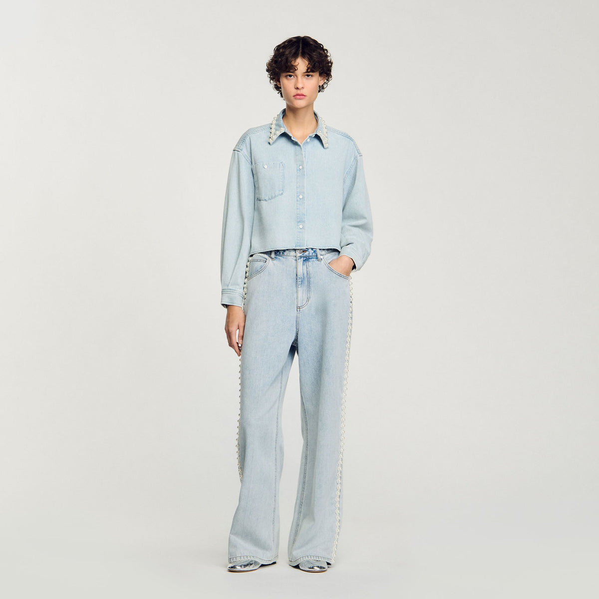 Sandro Denim shirt with beaded collar