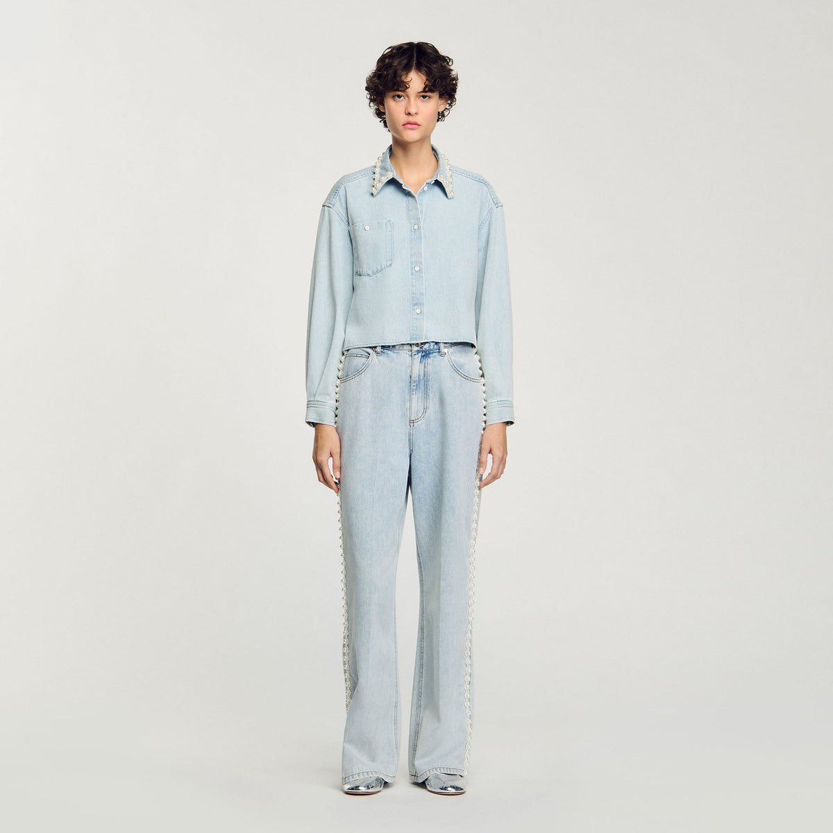 Sandro Denim shirt with beaded collar