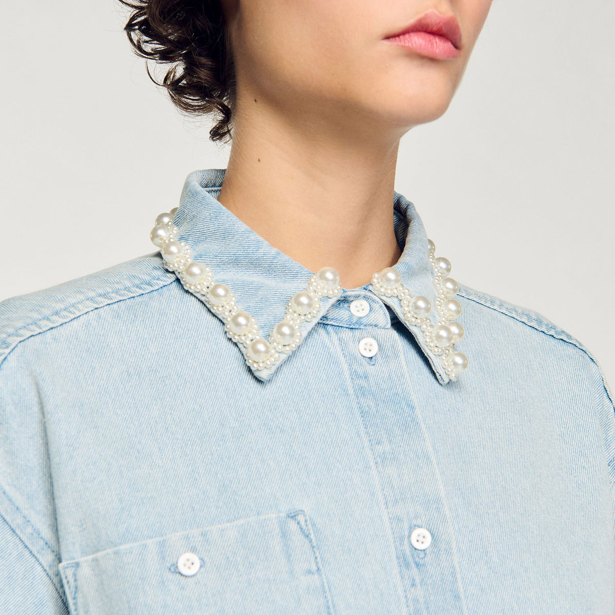 Sandro Denim shirt with beaded collar