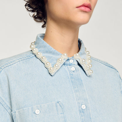 Sandro Denim shirt with beaded collar