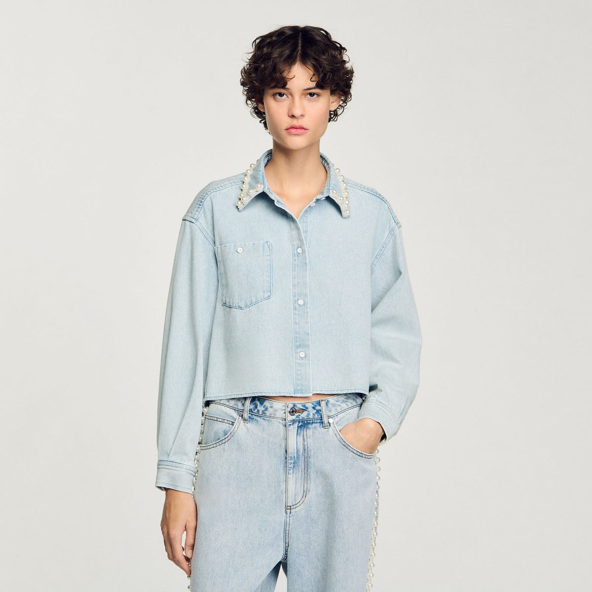 Sandro Denim shirt with beaded collar