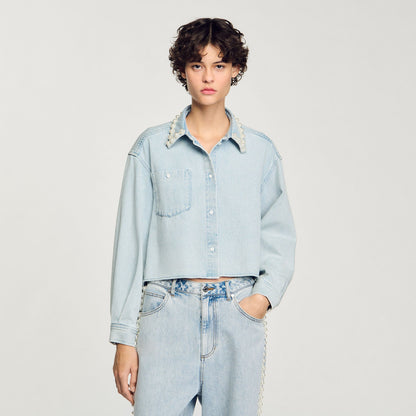 Sandro Denim shirt with beaded collar