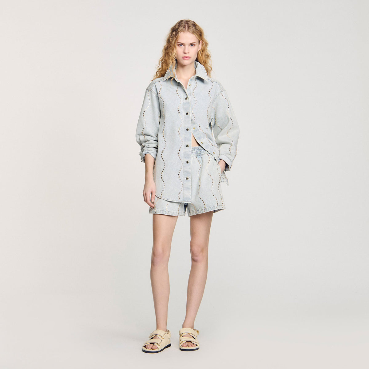 Sandro Denim shirt with rhinestones