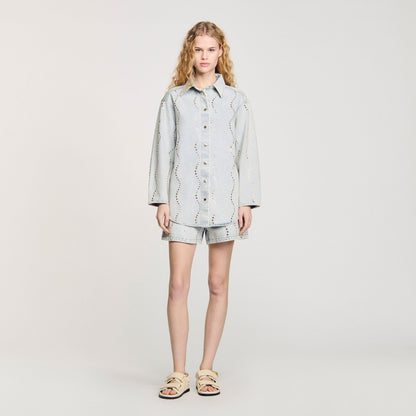 Sandro Denim shirt with rhinestones