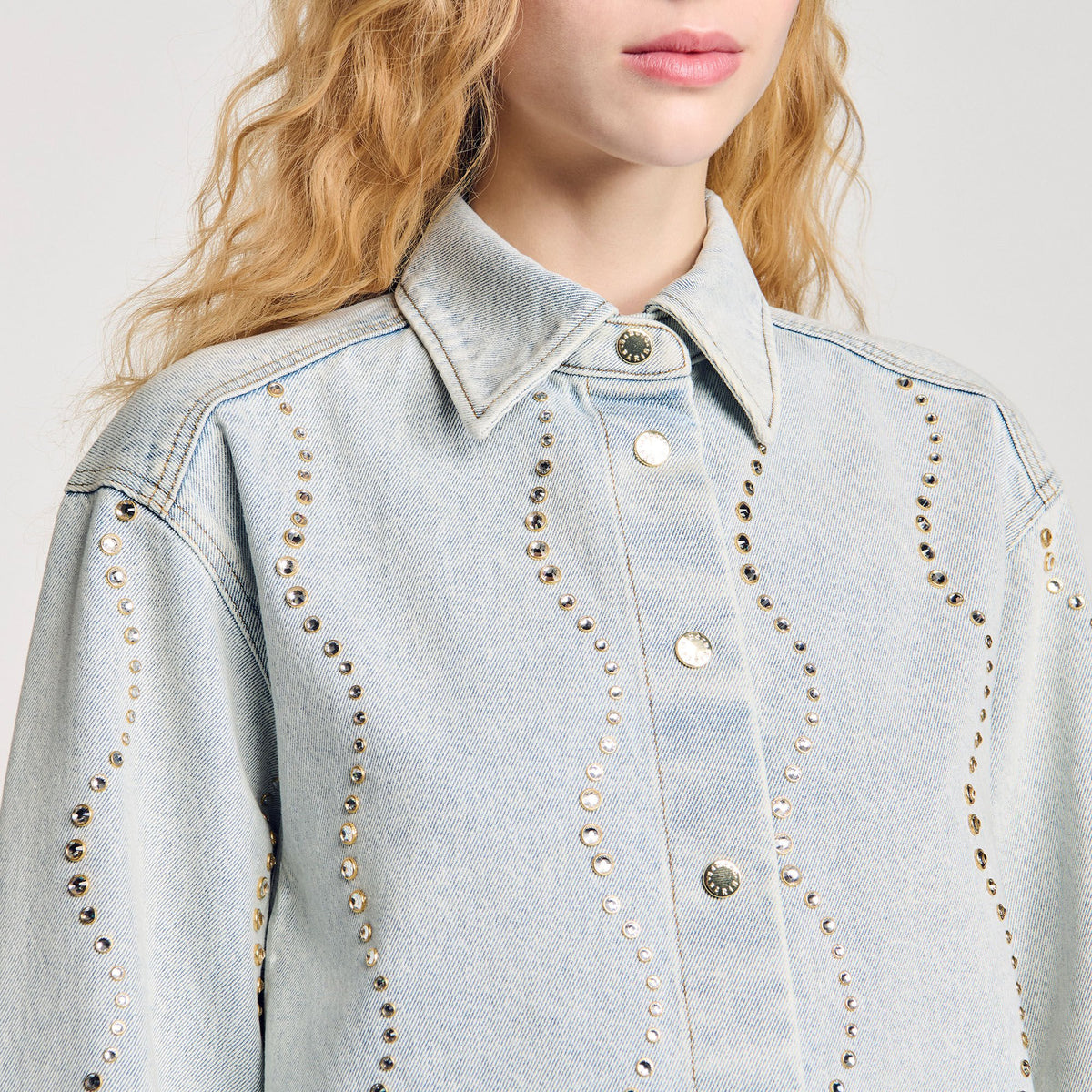 Sandro Denim shirt with rhinestones