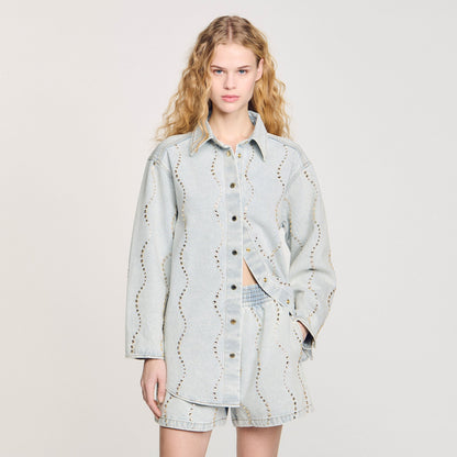 Sandro Denim shirt with rhinestones