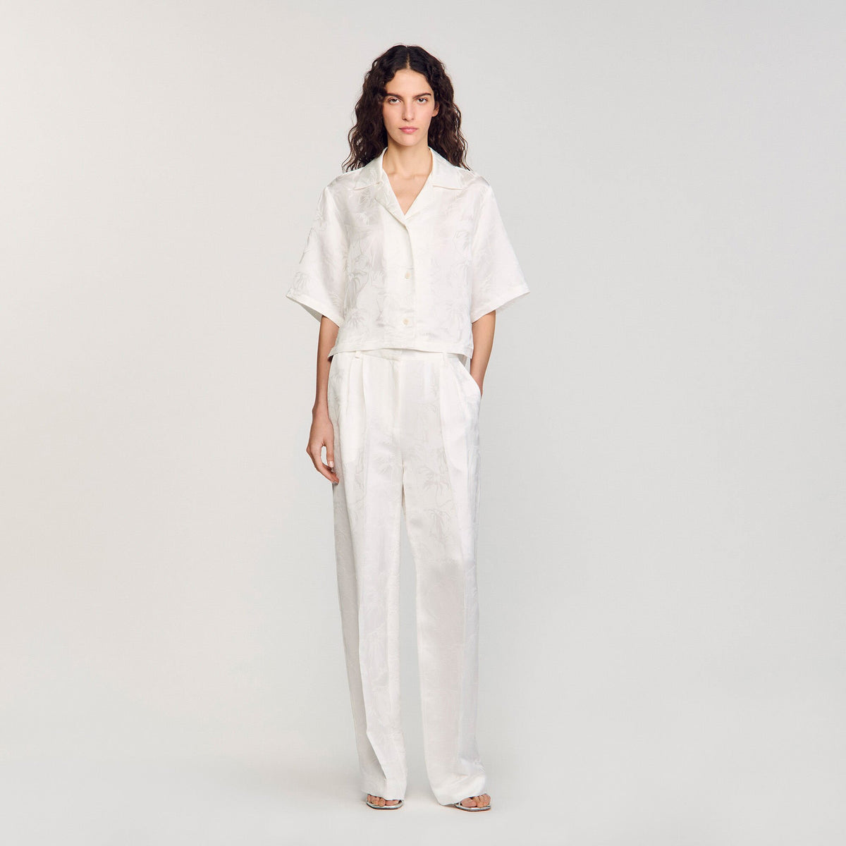 Sandro Cropped shirt with jacquard flowers
