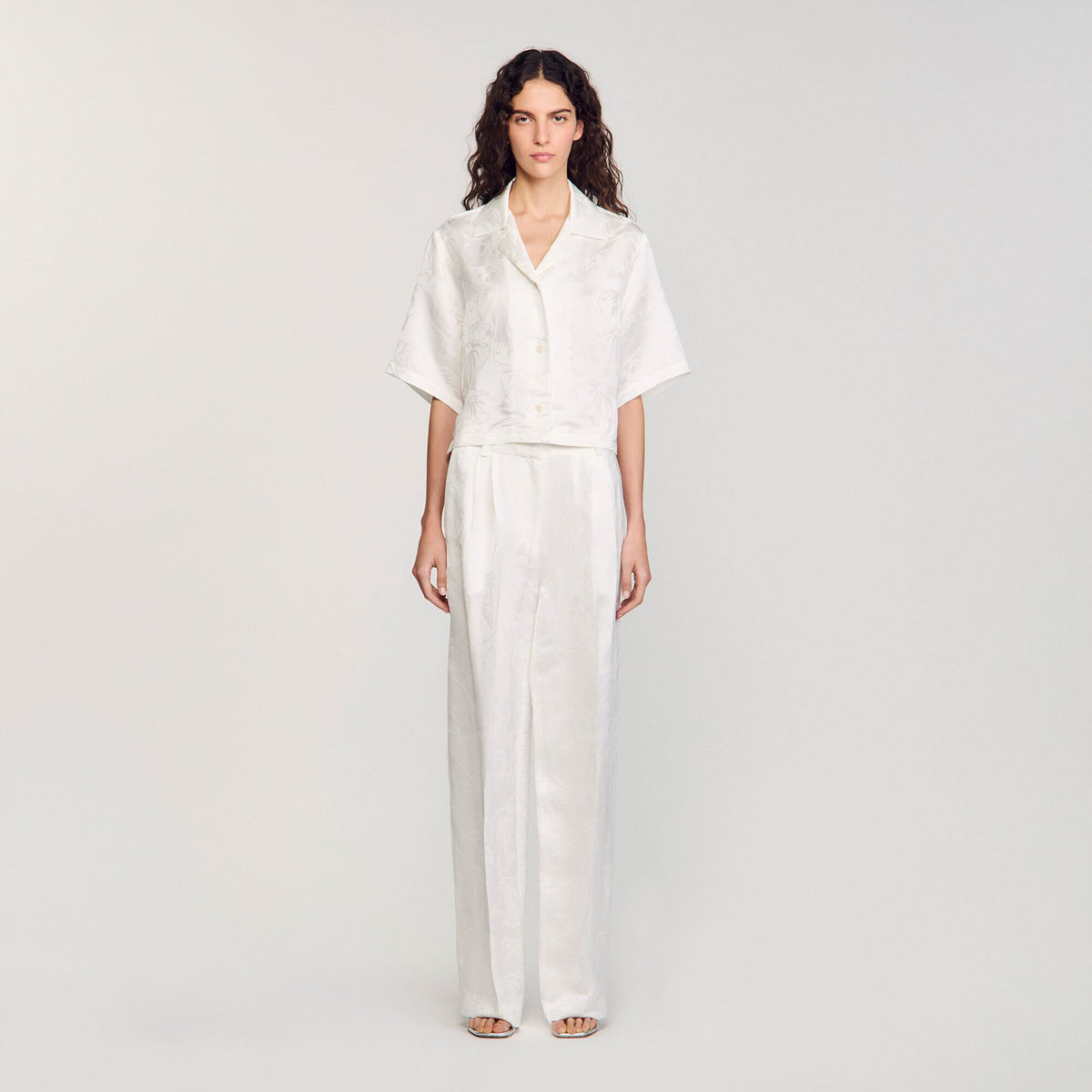 Sandro Cropped shirt with jacquard flowers