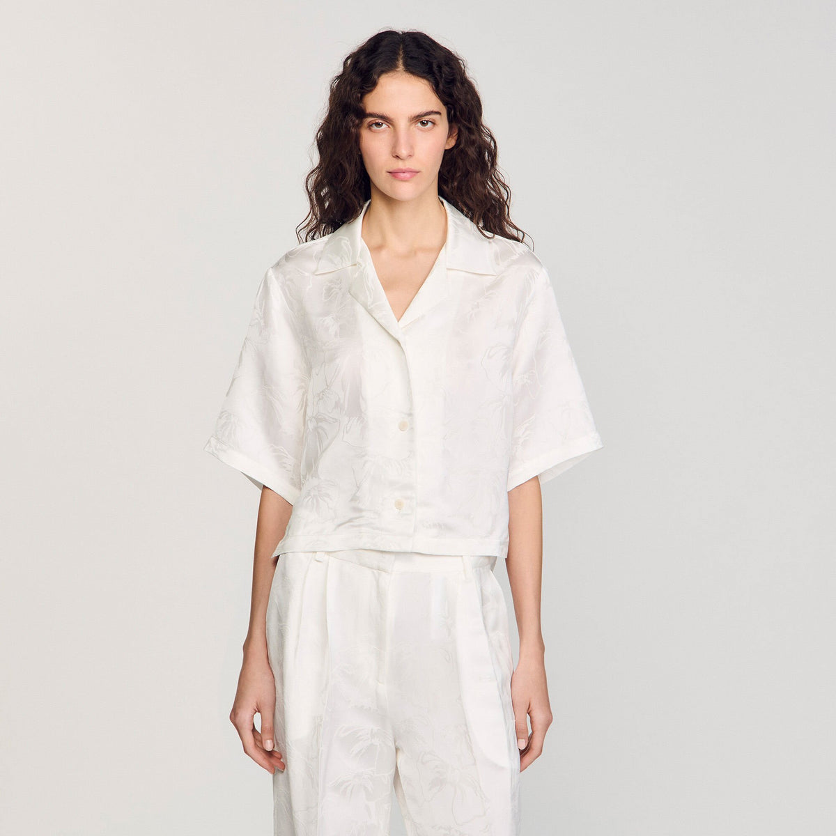Sandro Cropped shirt with jacquard flowers
