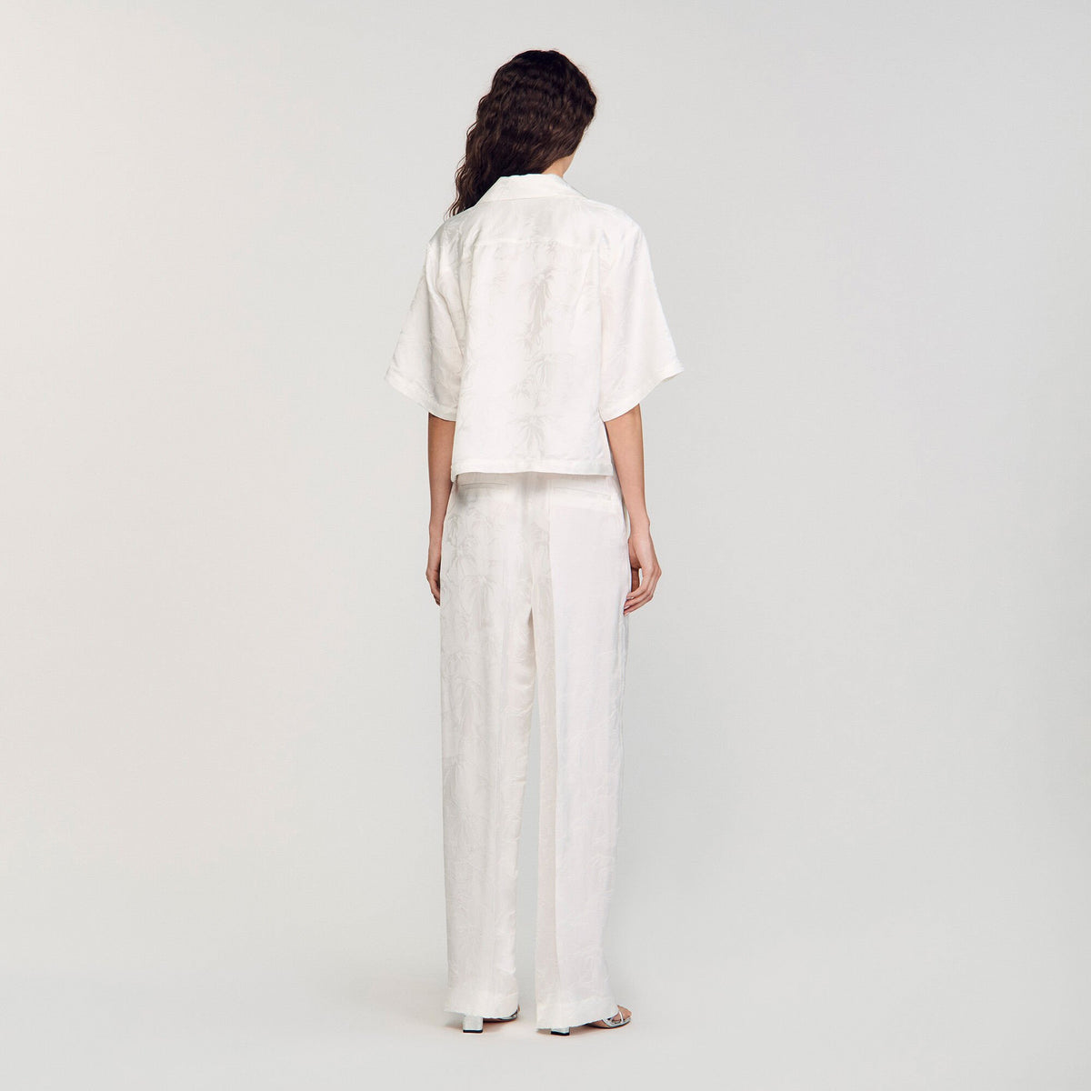 Sandro Cropped shirt with jacquard flowers