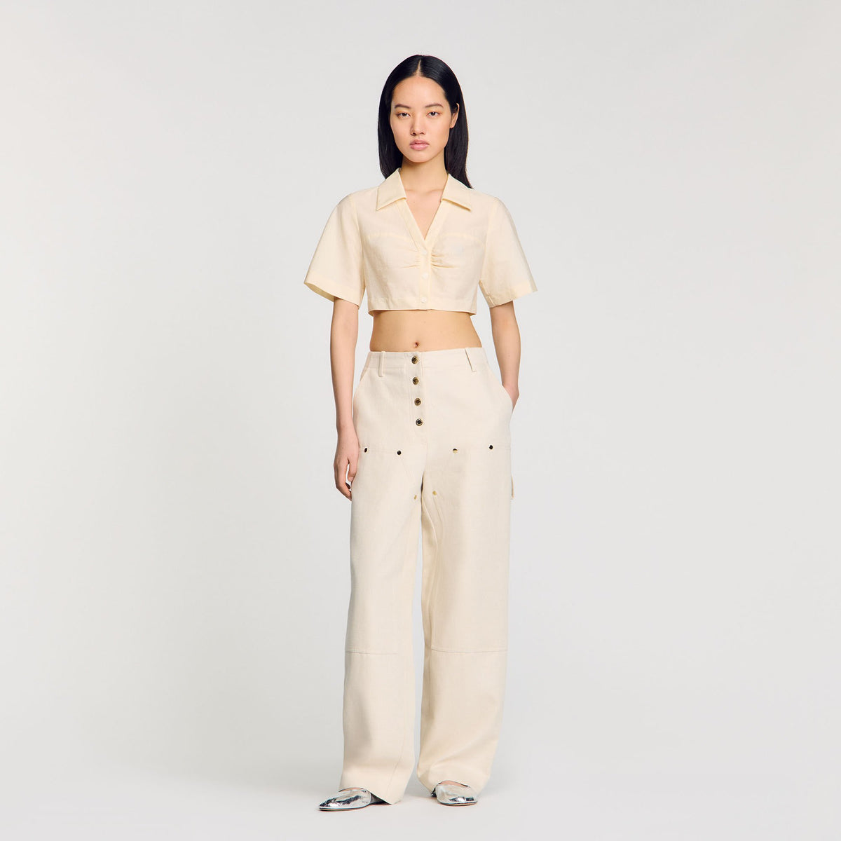 Sandro Cropped gathered shirt