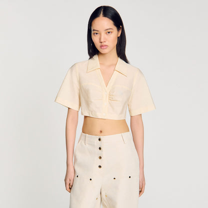 Sandro Cropped gathered shirt