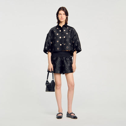 Sandro Oversized shirt with rhinestones holes