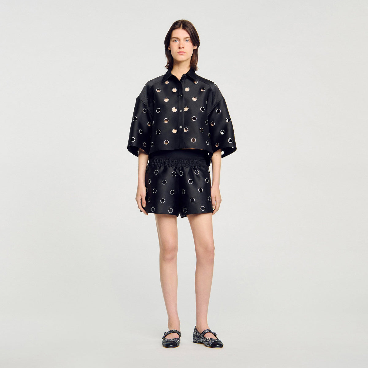 Sandro Oversized shirt with rhinestones holes