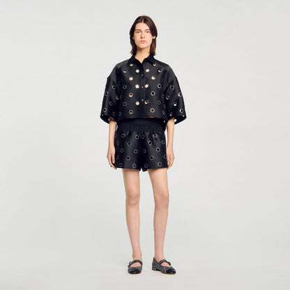 Sandro Oversized shirt with rhinestones holes
