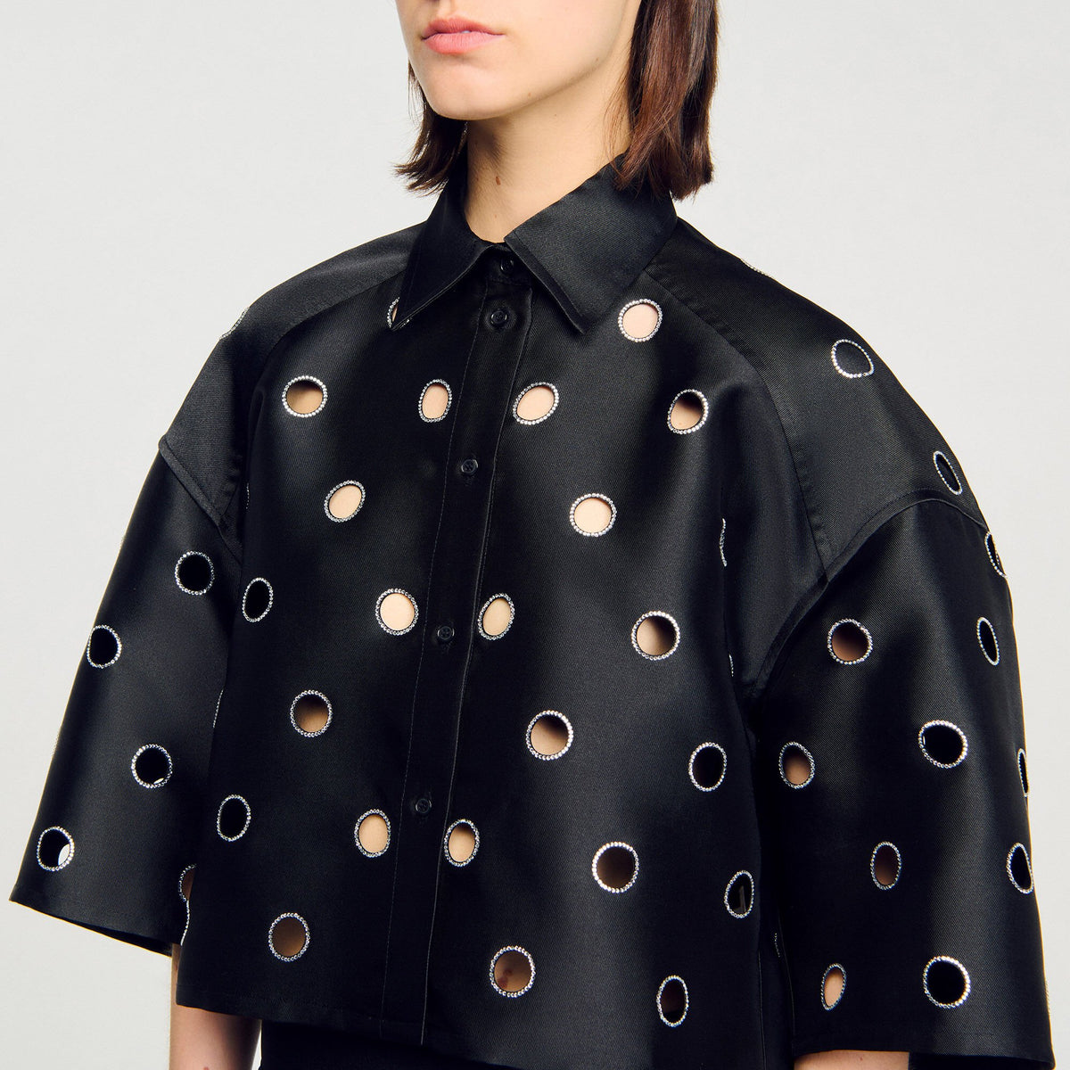 Sandro Oversized shirt with rhinestones holes