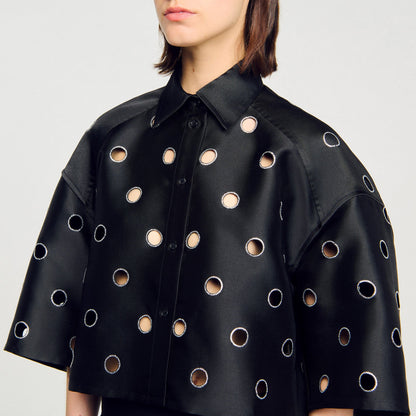Sandro Oversized shirt with rhinestones holes