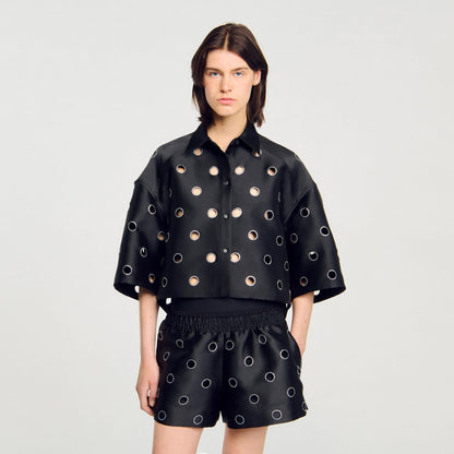 Sandro Oversized shirt with rhinestones holes