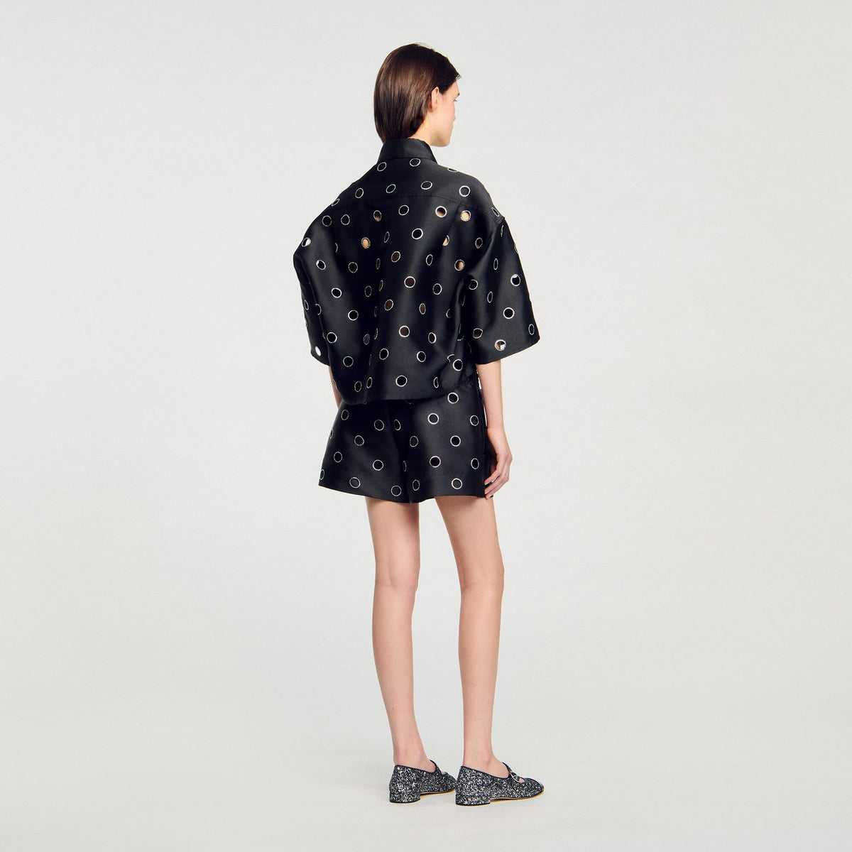 Sandro Oversized shirt with rhinestones holes